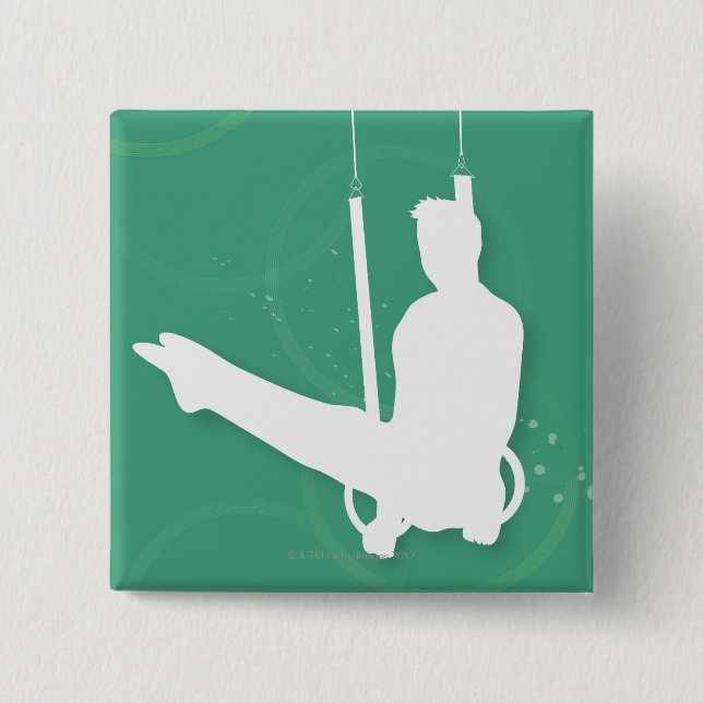 Silhouette of a man performing gymnastics 2 inch square button (Front)