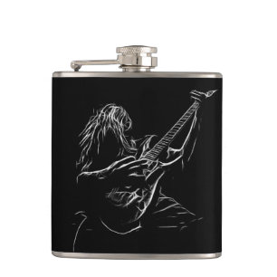 Silhouette of a Rock Musician Hip Flask