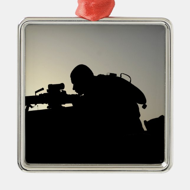 Silhouette of a Squad Automatic Weapon gunner Metal Ornament (Front)