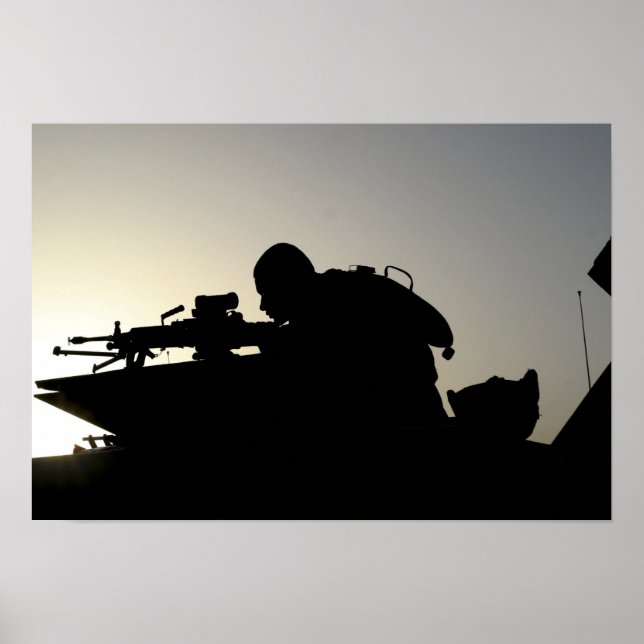 Silhouette of a Squad Automatic Weapon gunner Poster (Front)