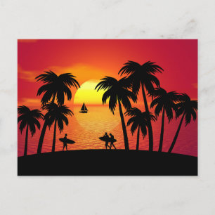 Silhouette of a Tropical Island at Sunset Postcard