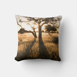 Silhouette Of Acacia Trees In Grass. Mariental Throw Pillow