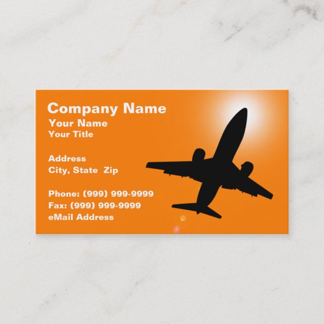Silhouette of Airplane Against Sunset Coloured Sky Business Card (Front)