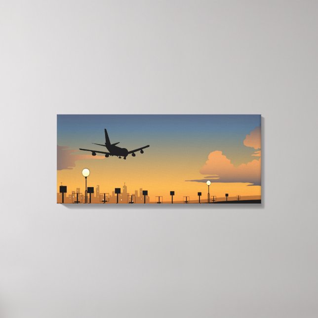 Silhouette of an airplane in flight canvas print (Front)