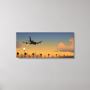 Silhouette of an airplane in flight canvas print