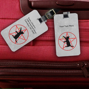 silhouette of Black Cat with Star on Red Pentagram Luggage Tag