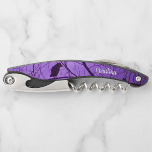 Silhouette of Black Crow in Tree Branches Purple Corkscrew