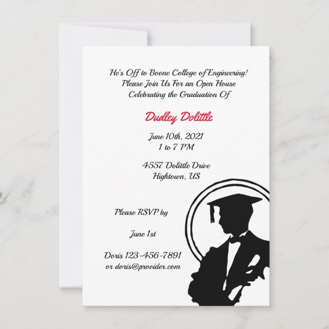 Silhouette of Boy Graduation Invitation (Front)