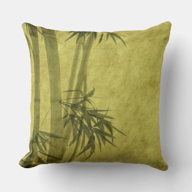 Silhouette of branches of a bamboo on paper throw pillow (Front)