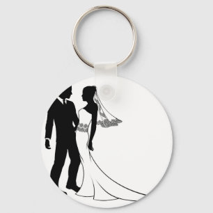 Silhouette of bride and groom wedding couple keychain