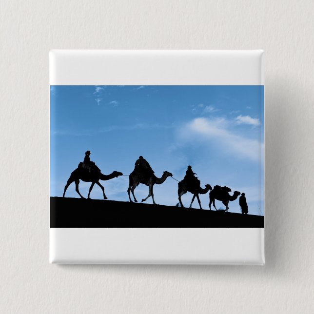 Silhouette of Camel Caravan 2 Inch Square Button (Front)