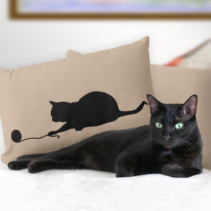 Silhouette of Cat at Play Lumbar Pillow