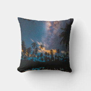 Silhouette of coconut trees reflected on body of w throw pillow