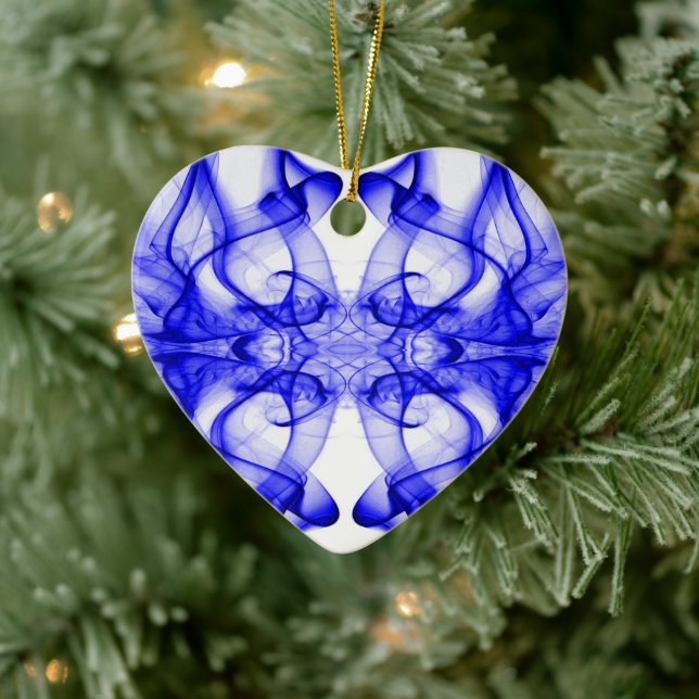 Silhouette of Coloured Smoke Abstract Pattern Blue Ceramic Ornament (Tree)