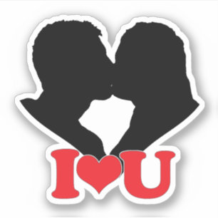 Silhouette of Couple Kissing With "I♥U"