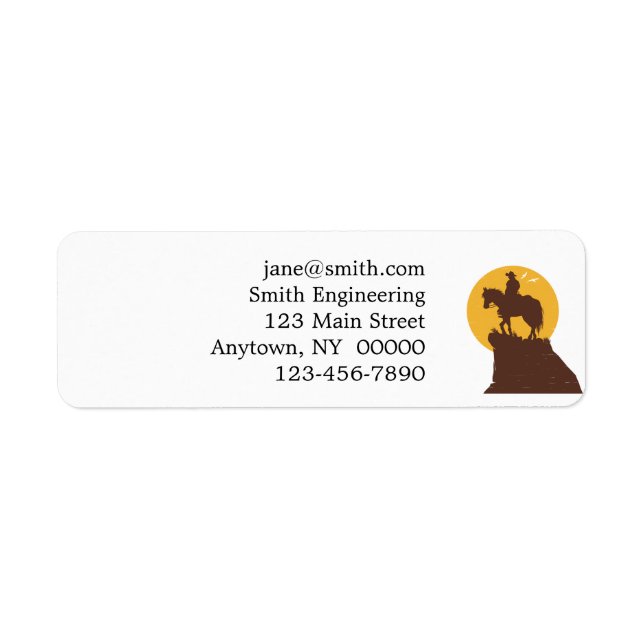 Silhouette of cowboy riding horse at sunset (Front)