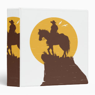 Silhouette of cowboy riding horse at sunset binder