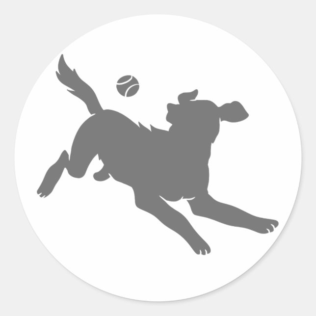 Silhouette of dog with ball classic round sticker (Front)