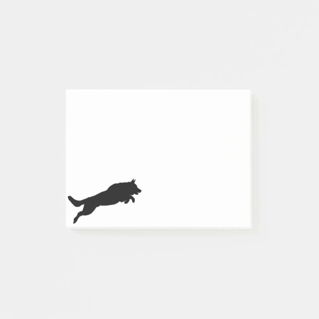 Silhouette of German Shepherd Dog Jumping over Post-it Notes (Front)