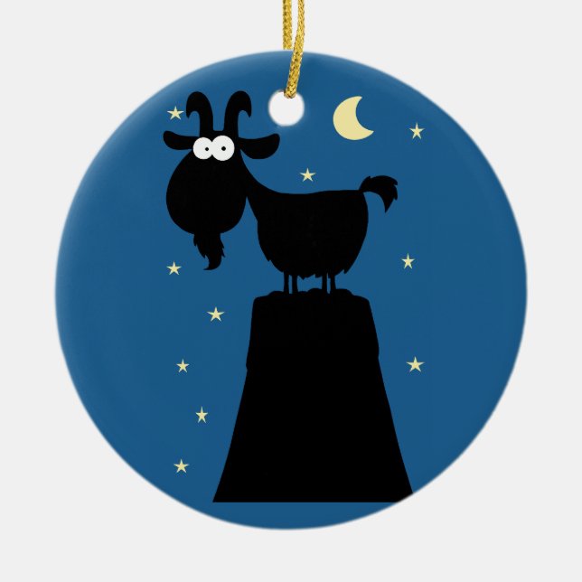 Silhouette of Goat on Mountain Ceramic Ornament (Front)