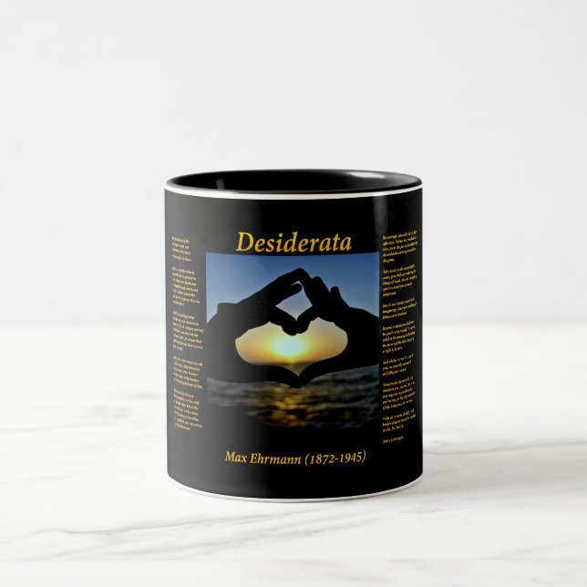 Silhouette of hands making a heart in yellow Two-Tone coffee mug (Center)