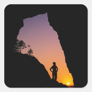 Silhouette of hiker, Point of the Arches, Square Sticker