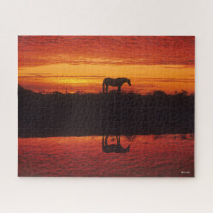 Silhouette of Horse against Sunset Sky Jigsaw Puzzle