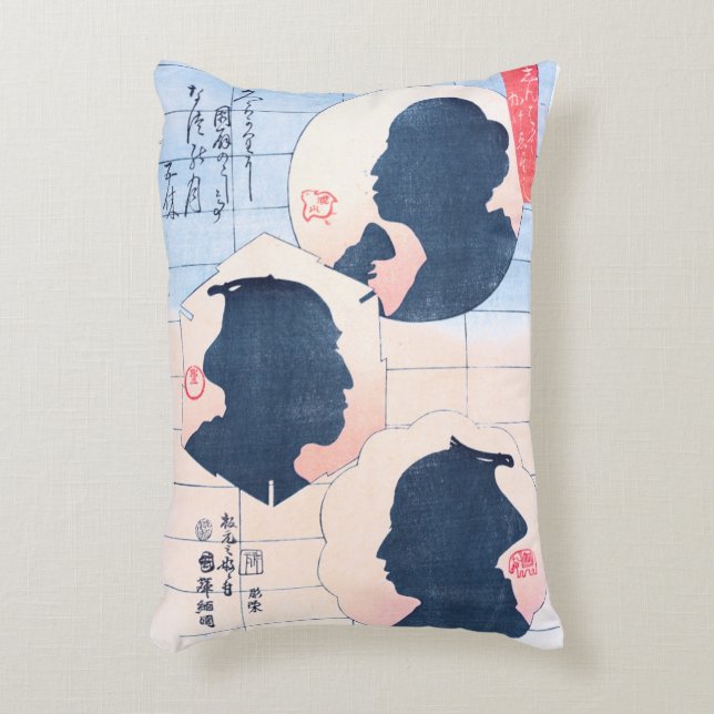 Silhouette of Kabuki Actors Decorative Pillow (Front(Vertical))