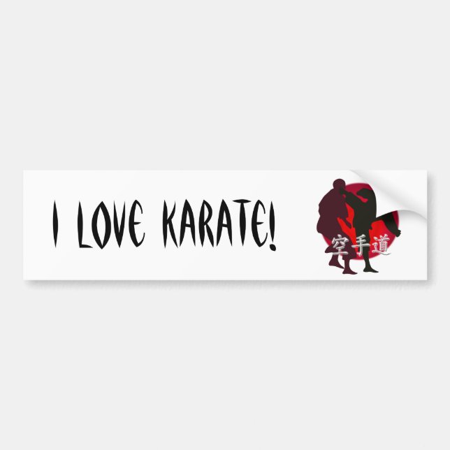 Silhouette of Karate fight, red circle background. Bumper Sticker (Front)