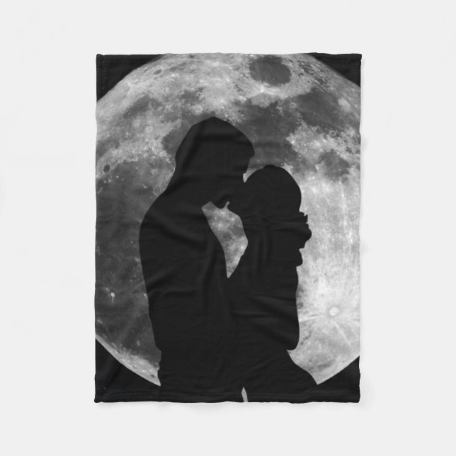 Silhouette of lovers in a full moon at night fleece blanket (Front)