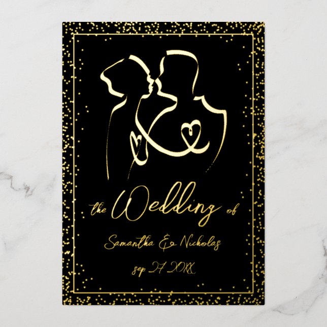 Silhouette of Lovers in Black and Gold Wedding (Front)