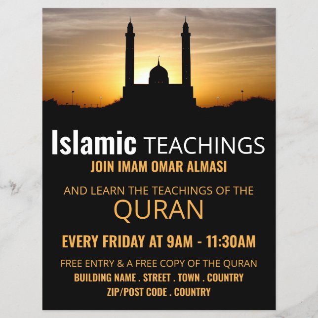 Silhouette of Mosque, Islamic Teaching Advertising Flyer (Front)