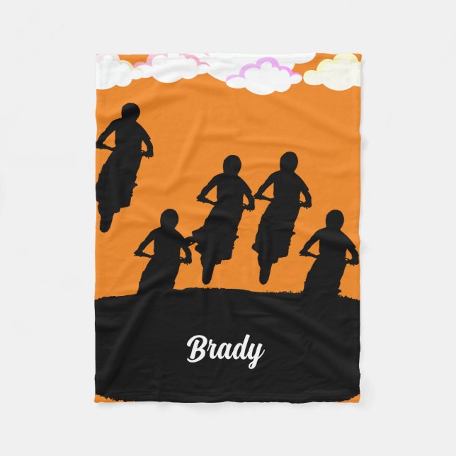 Silhouette of Motorcross Racers Fleece Blanket (Front)