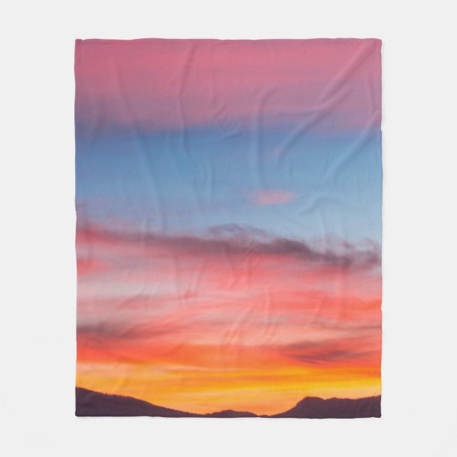 SILHOUETTE OF MOUNTAIN UNDER CLOUDY BLUE SKY PHOTO FLEECE BLANKET (Front)