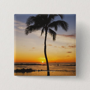 Silhouette of one Palm Tree by a Red Orange Sunset 2 Inch Square Button