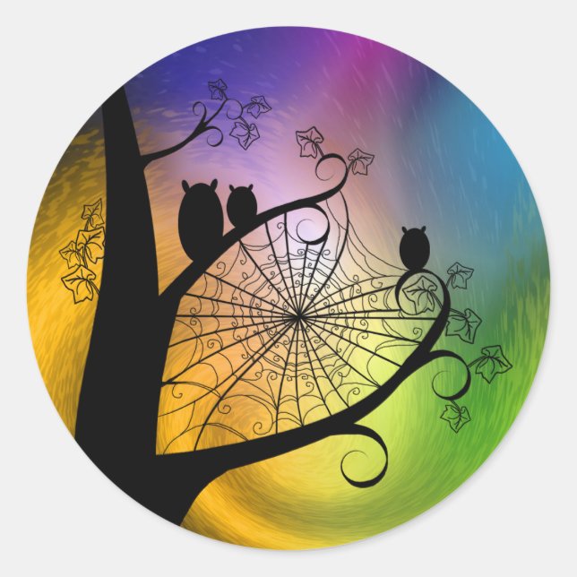 Silhouette of Owls in a Tree Stickers (Front)