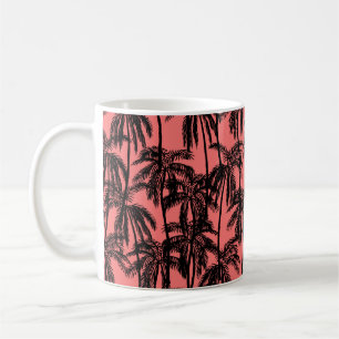 Silhouette of palm trees on a pink background. Sea Coffee Mug