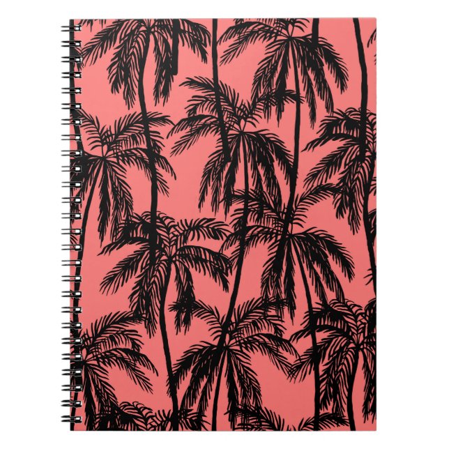 Silhouette of palm trees on a pink background. Sea Notebook (Front)