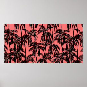 Silhouette of palm trees on a pink background. Sea Poster