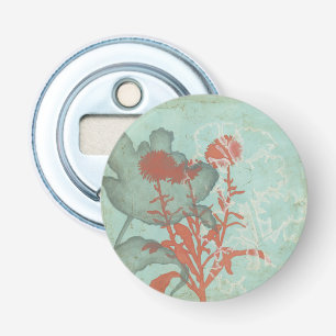 Silhouette of Red Flowers on Teal Background Bottle Opener