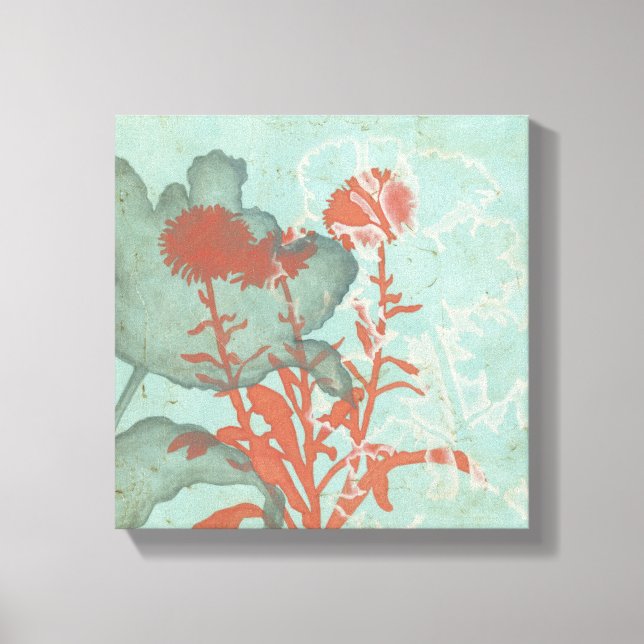 Silhouette of Red Flowers on Teal Background Canvas Print (Front)