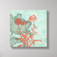 Silhouette of Red Flowers on Teal Background