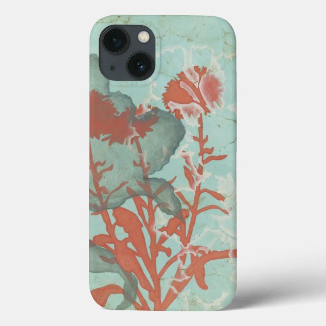 Silhouette of Red Flowers on Teal Background Case-Mate iPhone Case (Back)