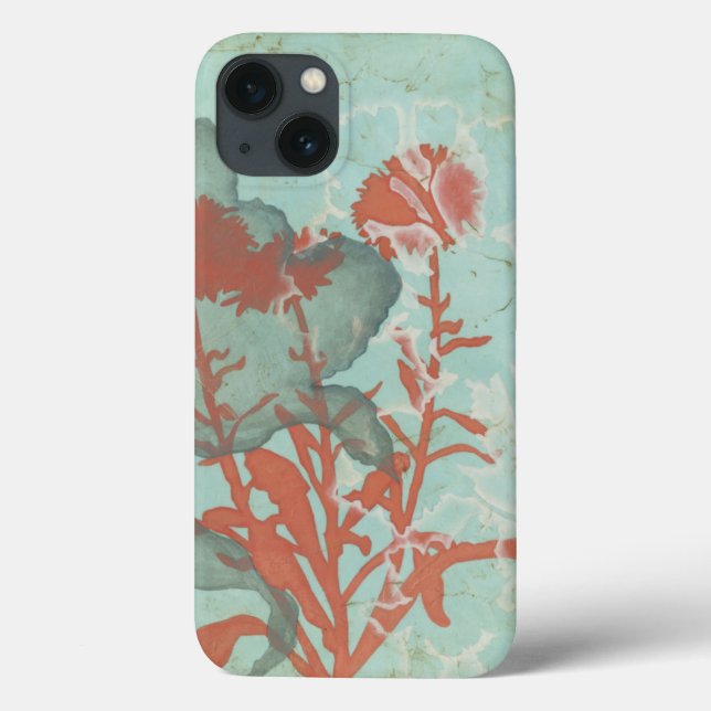 Silhouette of Red Flowers on Teal Background Case-Mate iPhone Case (Back)
