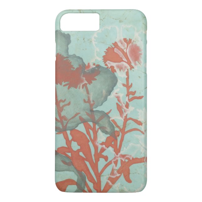 Silhouette of Red Flowers on Teal Background Case-Mate iPhone Case (Back)