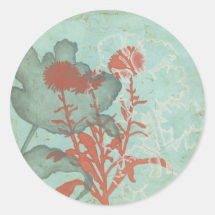 Silhouette of Red Flowers on Teal Background Classic Round Sticker