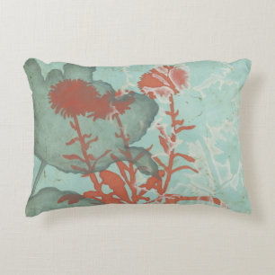 Silhouette of Red Flowers on Teal Background Decorative Pillow
