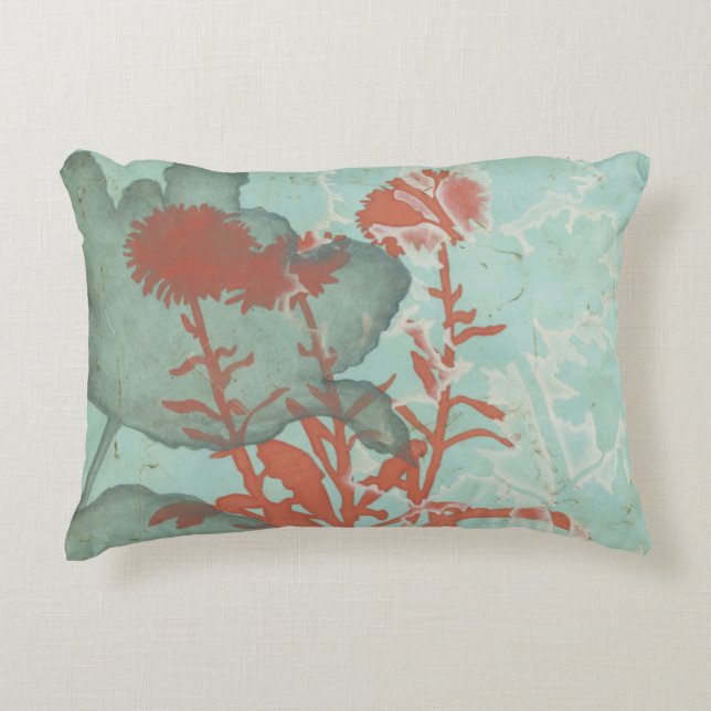 Silhouette of Red Flowers on Teal Background Decorative Pillow (Front)