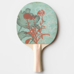 Silhouette of Red Flowers on Teal Background Ping Pong Paddle