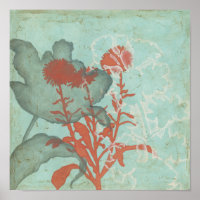 Silhouette of Red Flowers on Teal Background